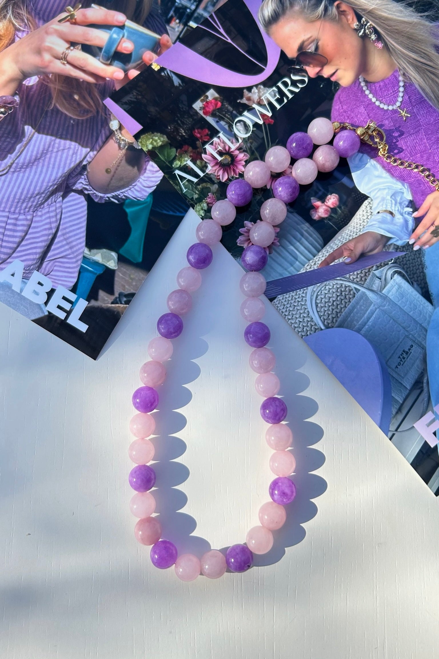 Parelketting lila + roze