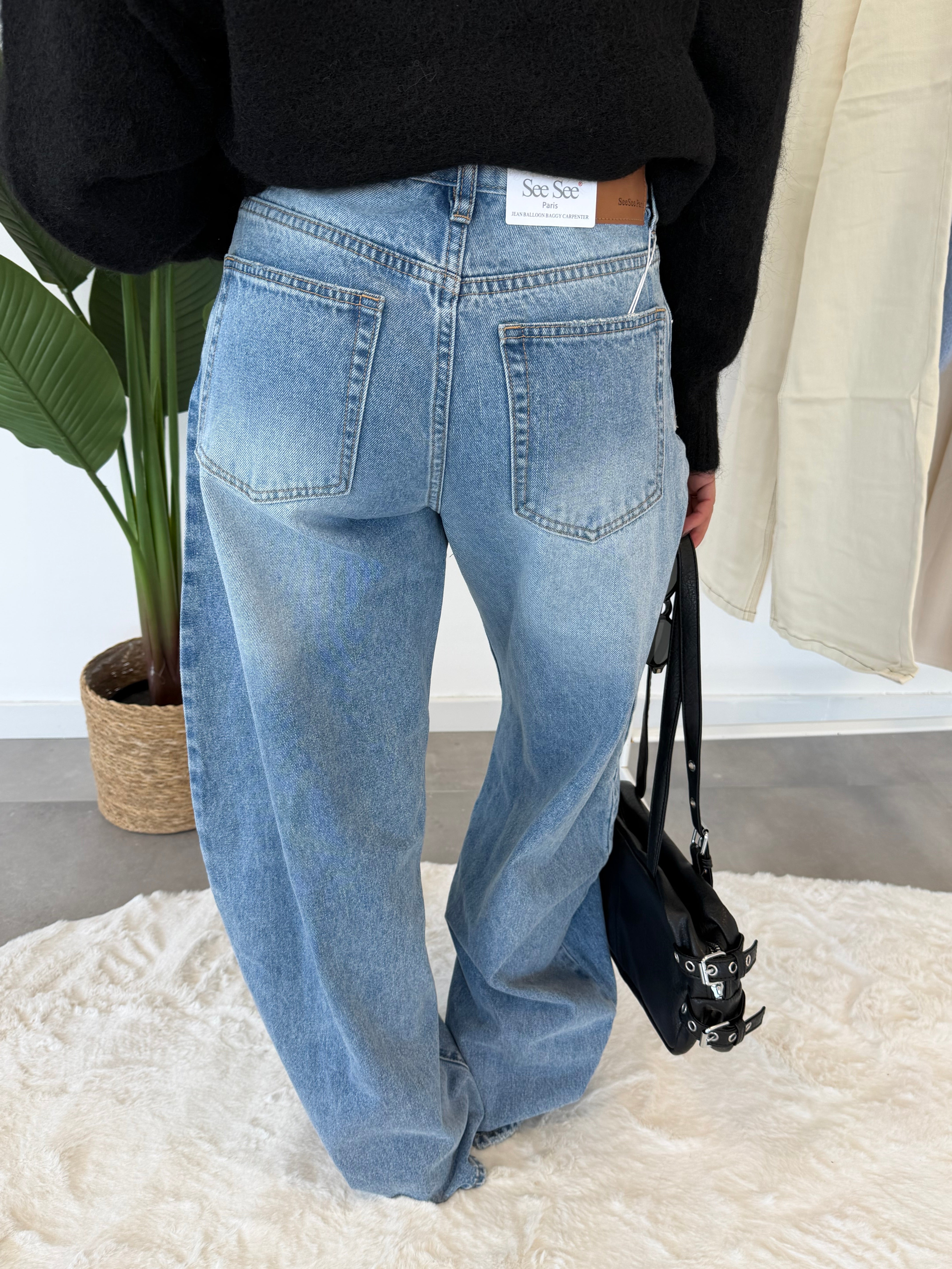 Joanna balloon jeans blue – high-waist dames jeans met ballonpasvorm, achterkant